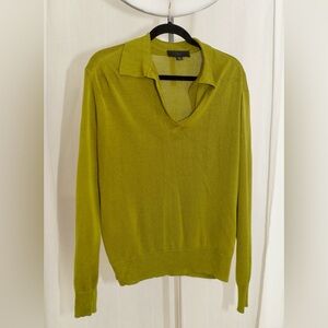 Zara Olive Green V-Neck Collared Women's Sweater